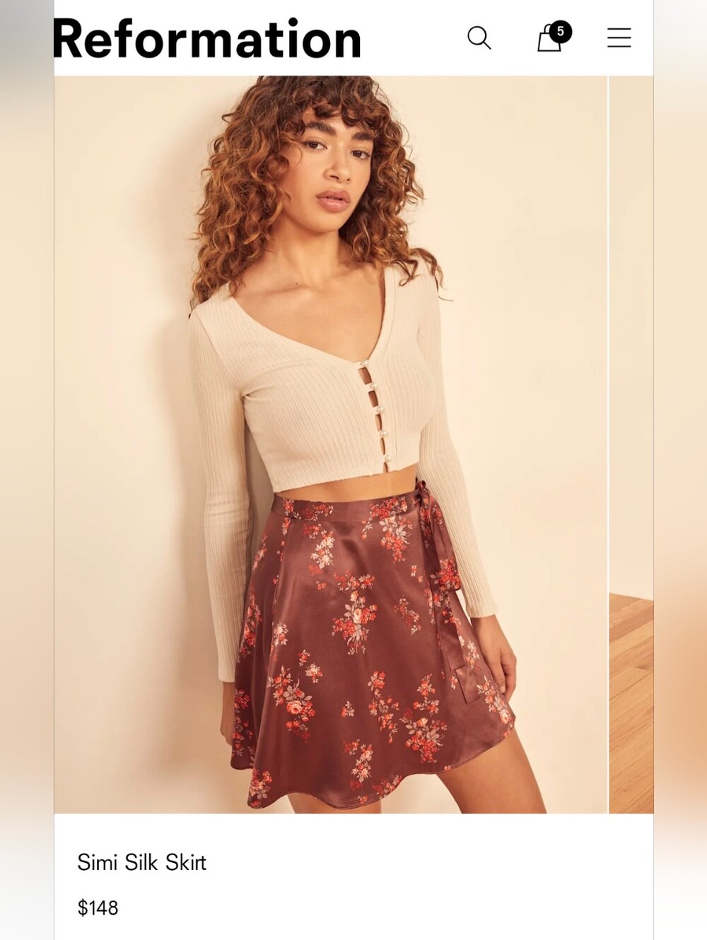 Brown Reformation Simi Silk Floral Skirt